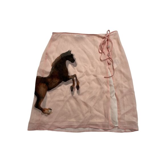 Venroy Layered Silk Skirt in Pink Horse Stamp - Picture 1 of 5